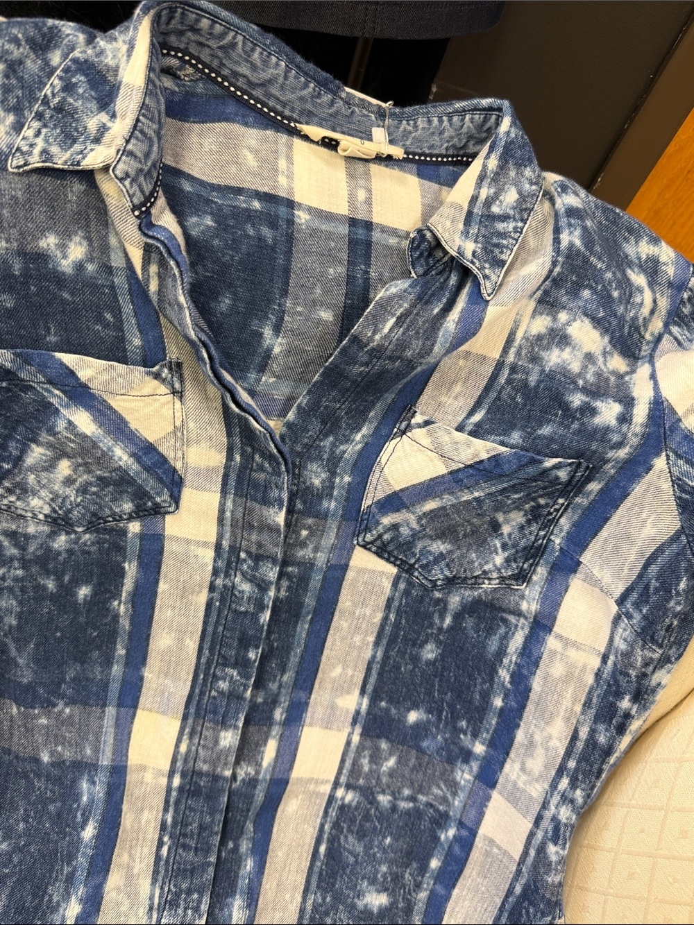 Women’s Blue Plaid Button-Down Shirt